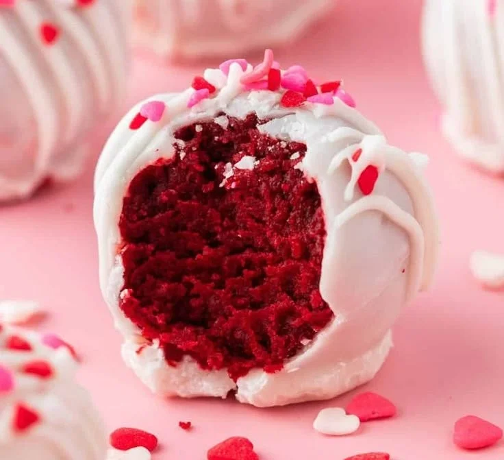 Delicious homemade Red Velvet Truffles with cream cheese filling