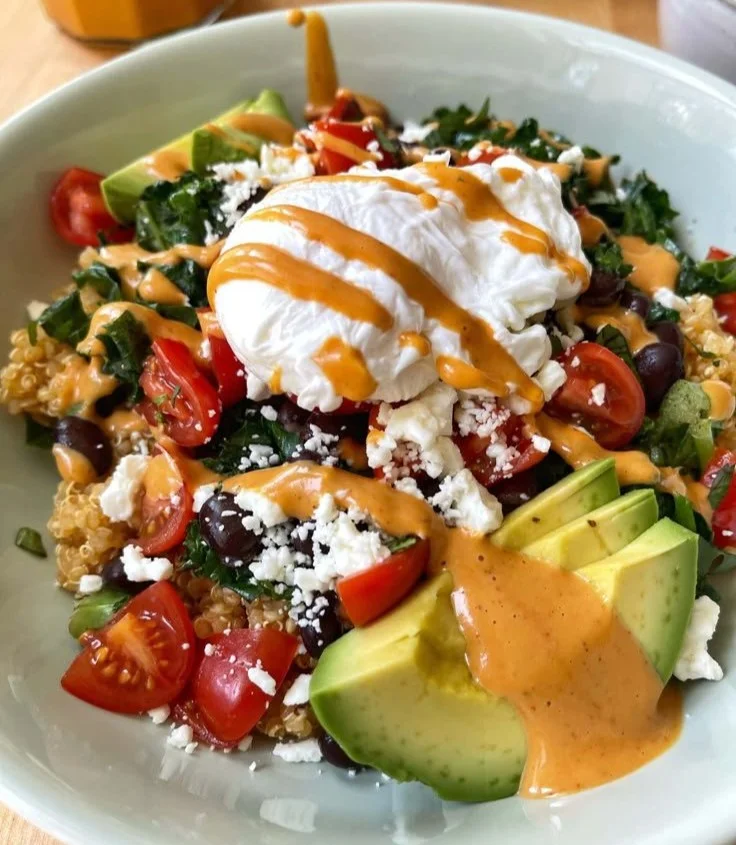 Delicious savory breakfast bowl filled with nutritious ingredients