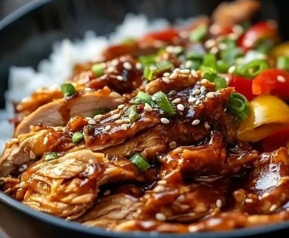 Delicious slow cooker sweet chili chicken dish served in a bowl