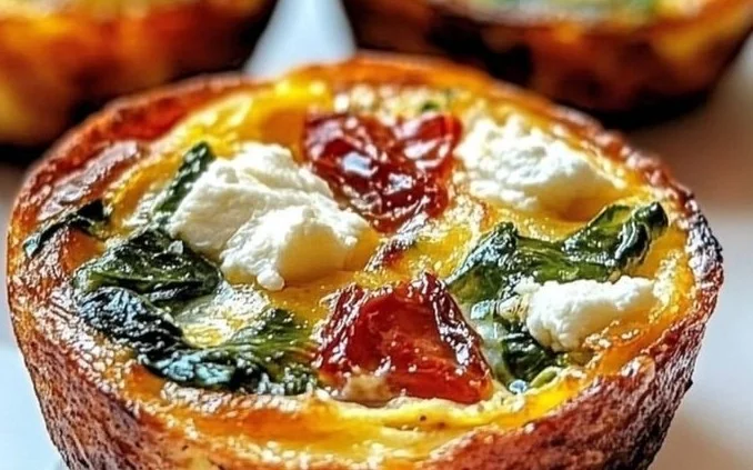 Delicious spinach, feta, and sun-dried tomato egg muffins for breakfast