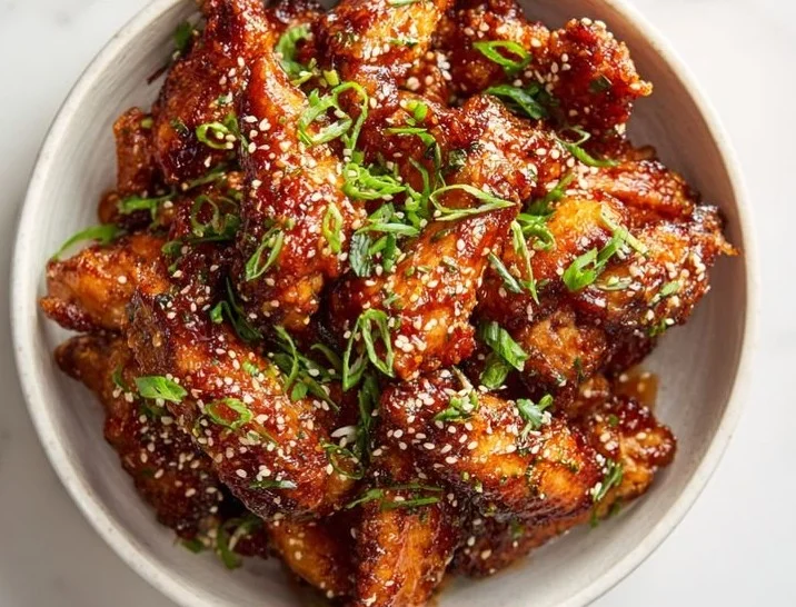 Delicious Sticky Crispy Asian Chicken Wings served on a platter