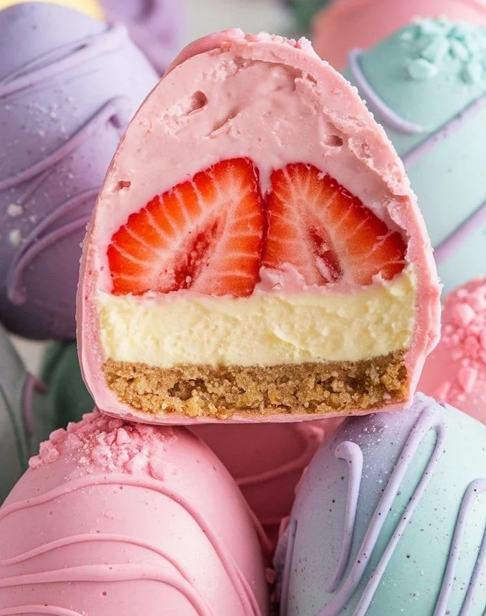 Delicious Strawberry Cheesecake Easter Egg Bites ready for Easter celebration