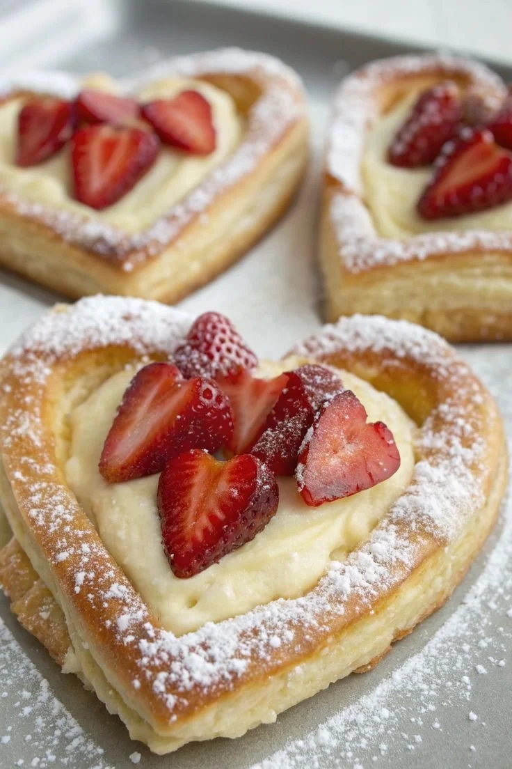 Delicious Strawberry Puff Pastry Danishes with fresh strawberries and flaky crust