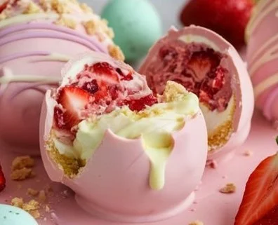 Strawberry Shortcake Easter Egg Bombs decorated for Easter.