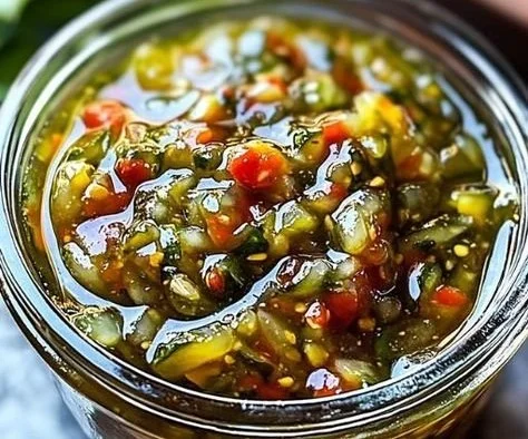 Jar of Sweet and Spicy Pickle Relish ready to enhance your favorite dishes.