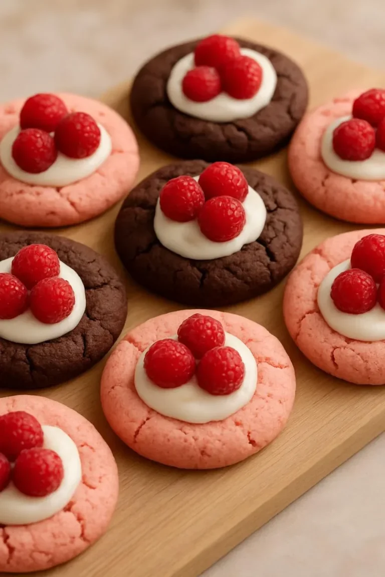 Valentine Ganache Cookies decorated with chocolate hearts and sprinkles