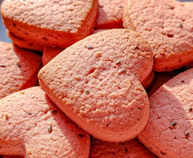Valentine's Day strawberry yogurt heart biscuits for dogs