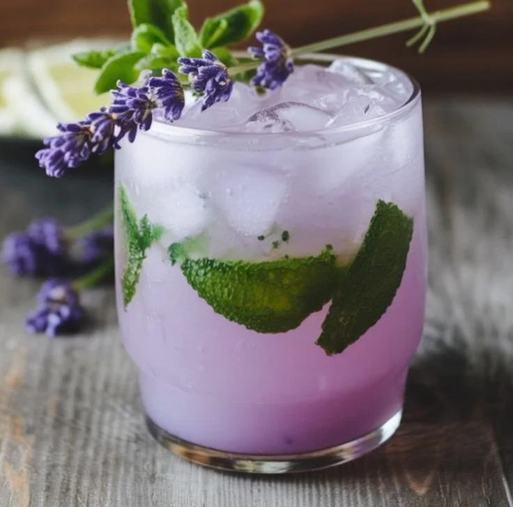 Refreshing Virgin Lavender Mojito cocktail with mint and lime garnish
