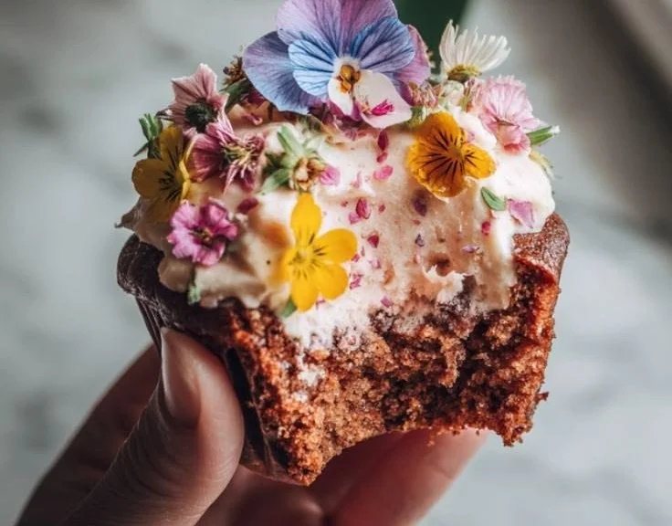 Wild Flower Cupcakes decorated with colorful edible flowers
