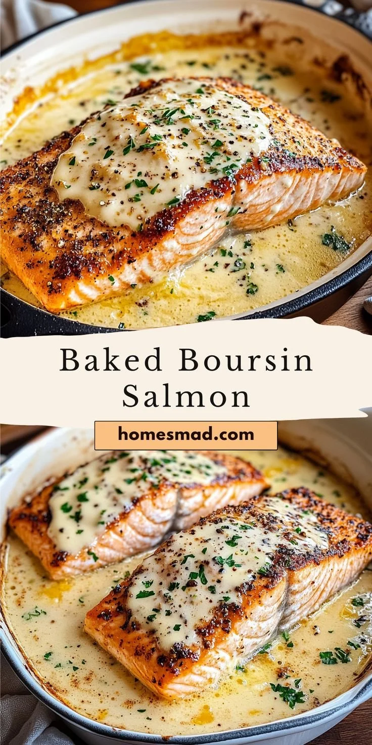 Delicious Baked Boursin Salmon with creamy cheese topping
