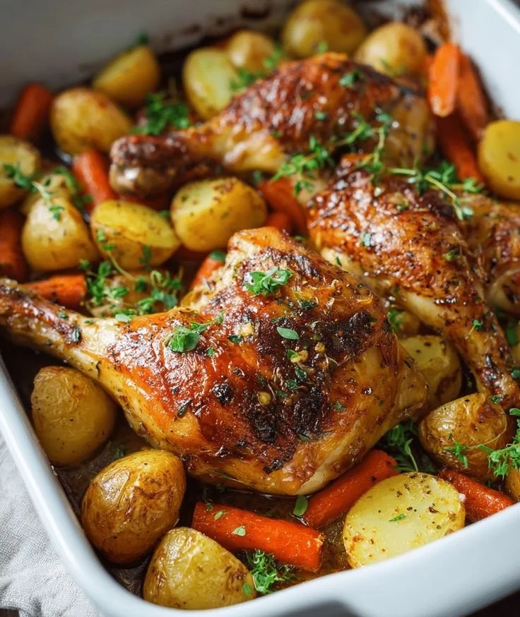 Juicy and crispy baked chicken leg quarters oven-roasted to perfection