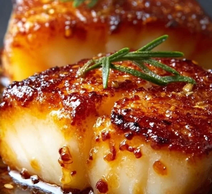 Baked cod fillets marinated in honey soy sauce served on a plate