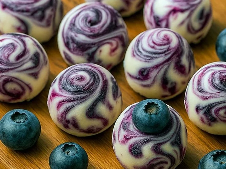 Blueberry Greek yogurt bites healthy snack in a bowl