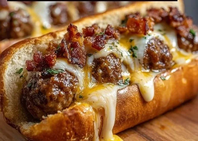 Bourbon BBQ Bacon Cheeseburger Meatballs served on a platter