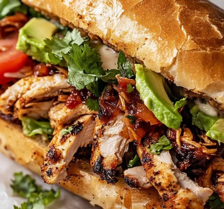 Delicious Chicken Torta Sandwich served with fresh ingredients and toppings