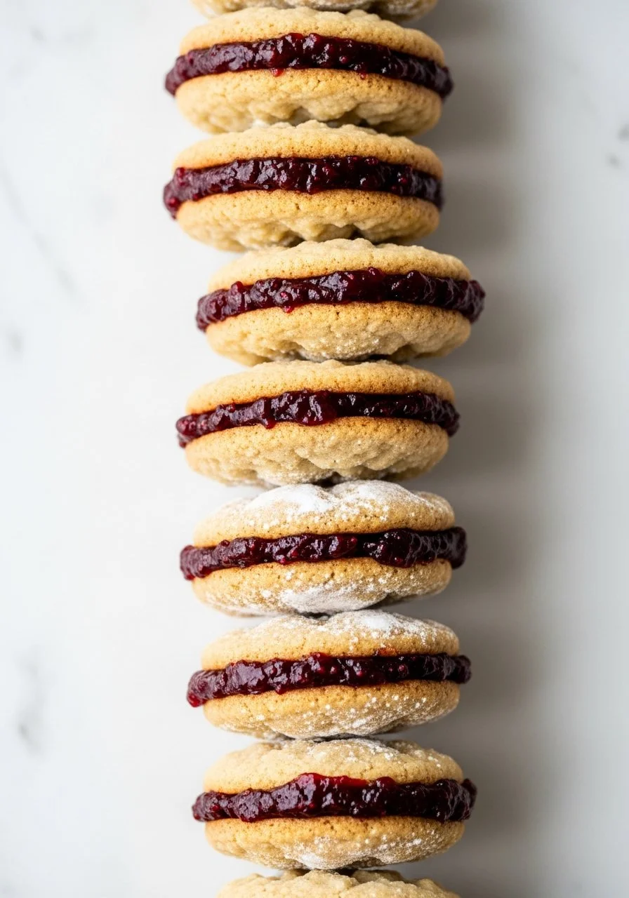 Homemade cranberry-pecan sandwich cookies with a creamy filling