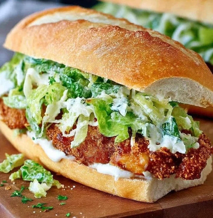 Crispy Chicken Caesar Sandwich with lettuce and dressing