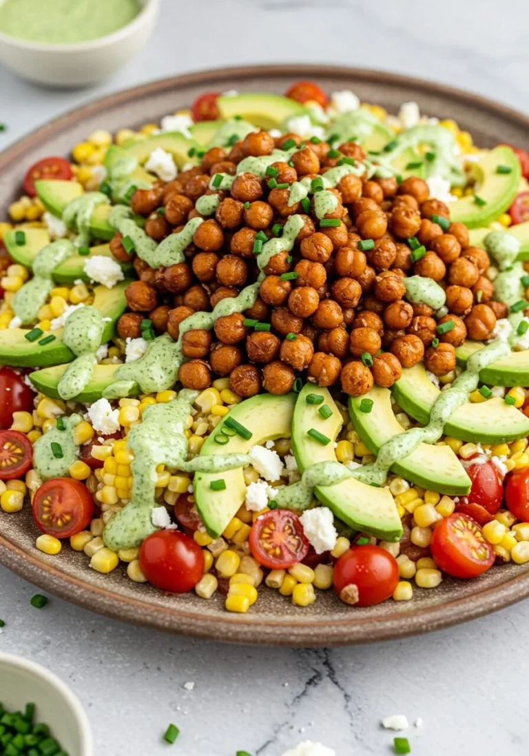 Crispy Chili-Lime Chickpea Salad with fresh vegetables and lime dressing