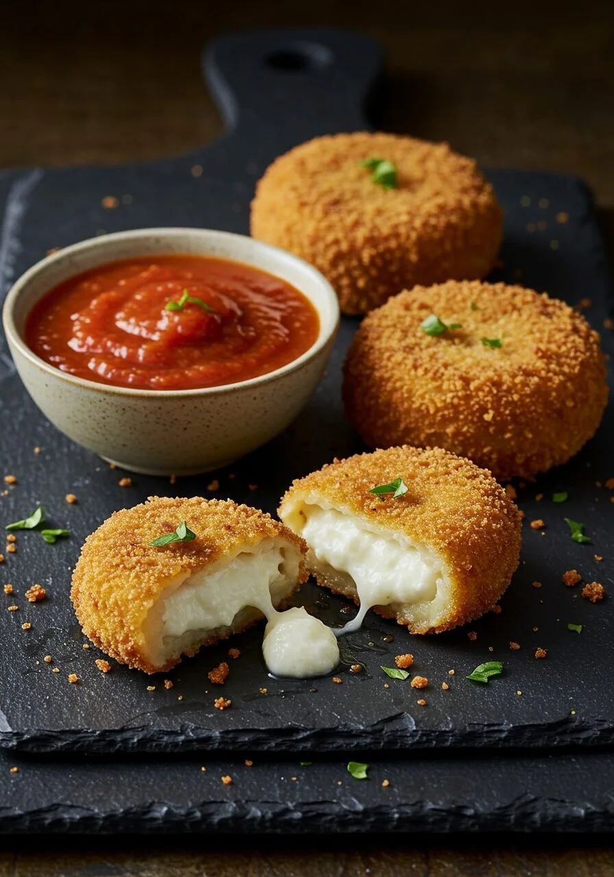 Crispy fried goat cheese balls coated in a pretzel crust