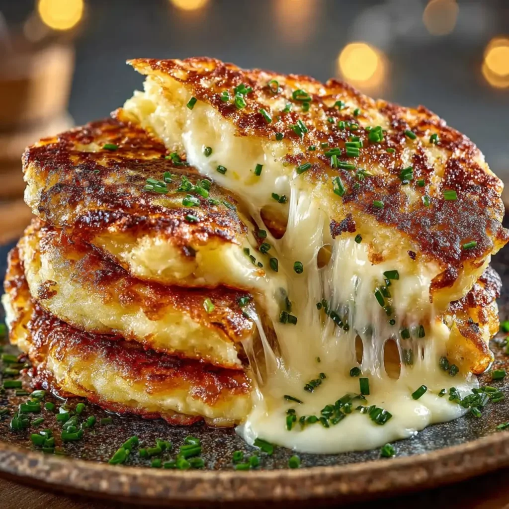 Crispy potato cheese pancakes served on a plate