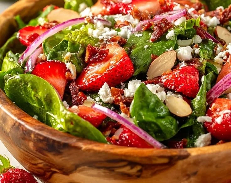 Crunchy Strawberry Romaine Feta Salad with fresh strawberries and feta cheese