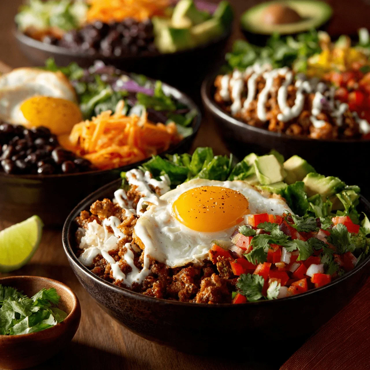 Customizable breakfast burrito bowl with fresh ingredients