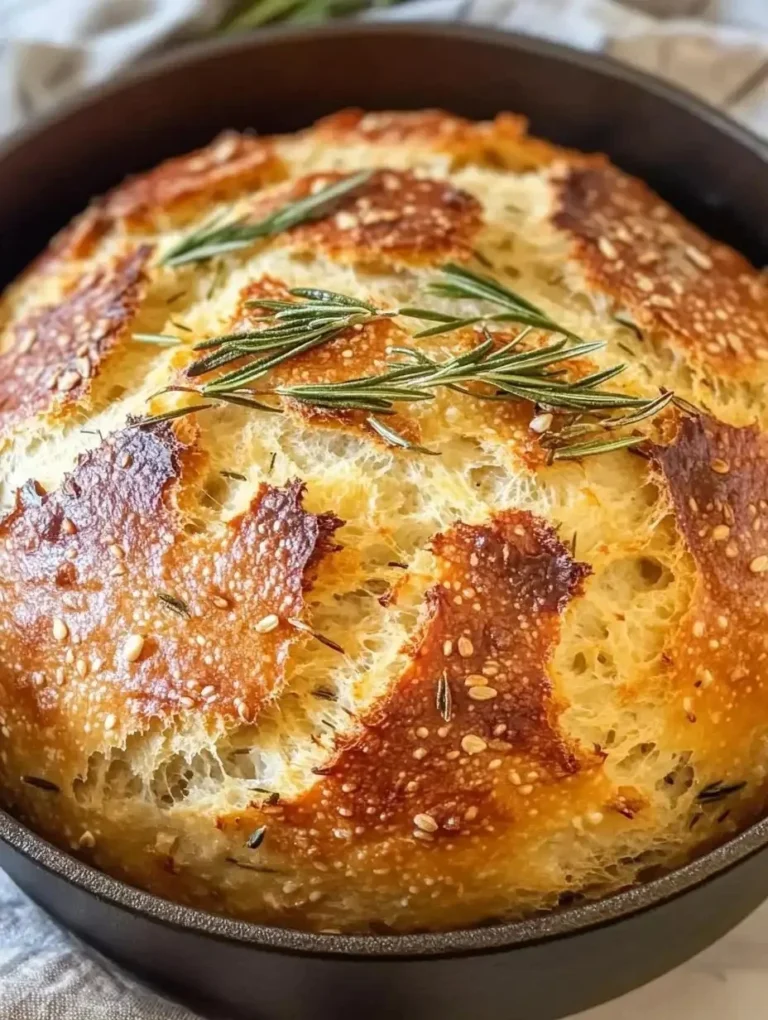 Homemade Dutch Oven Garlic Rosemary Bread fresh out of the oven
