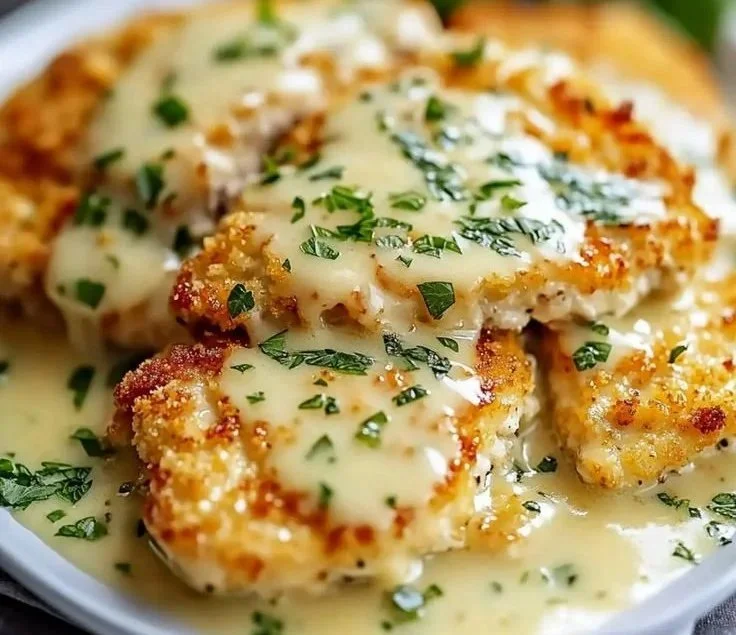 Delicious Chicken Romano crusted with cheesecake factory style breadcrumbs.