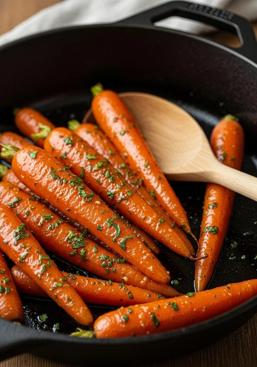Delicious easy brown sugar glazed carrots garnished and ready to serve