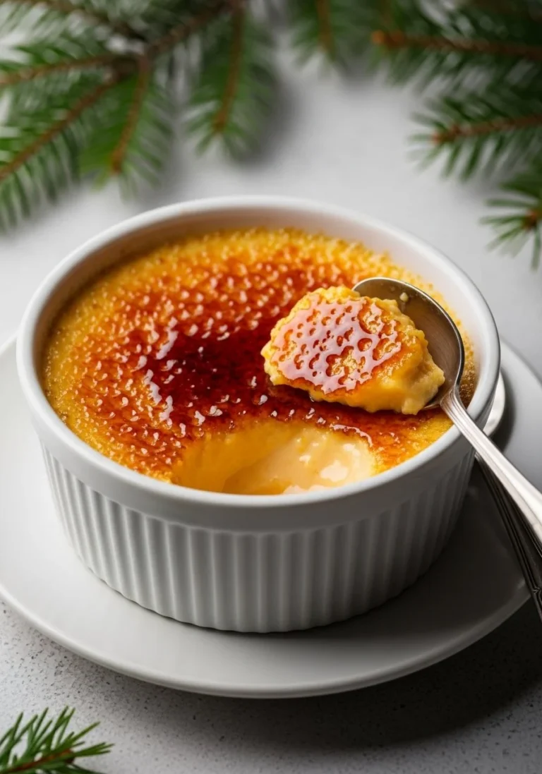 Easy homemade persimmon Crème Brûlée dessert in a serving dish