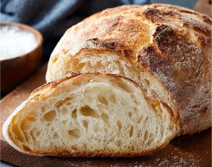 Freshly baked easy rustic bread with a crispy crust and soft interior