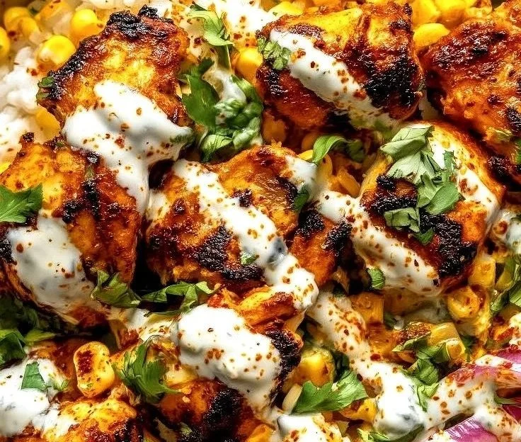 Delicious Easy Street Corn Chicken Bowl filled with corn and tender chicken