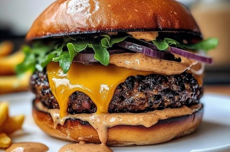 Epic Black Bean Burger on a wooden plate with fresh toppings