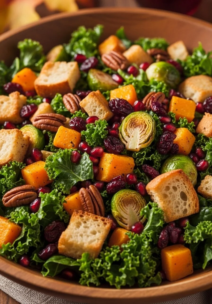 Fall Roasted Vegetable Panzanella Salad with vibrant colors and fresh ingredients