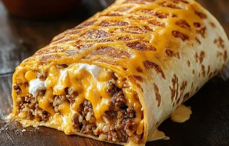 Delicious grilled cheese burrito showcasing melted cheese and golden tortilla