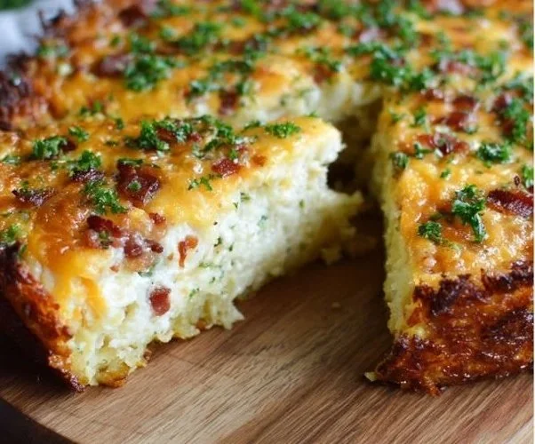 Hash Brown Crust Bacon and Cheddar Quiche ready to serve