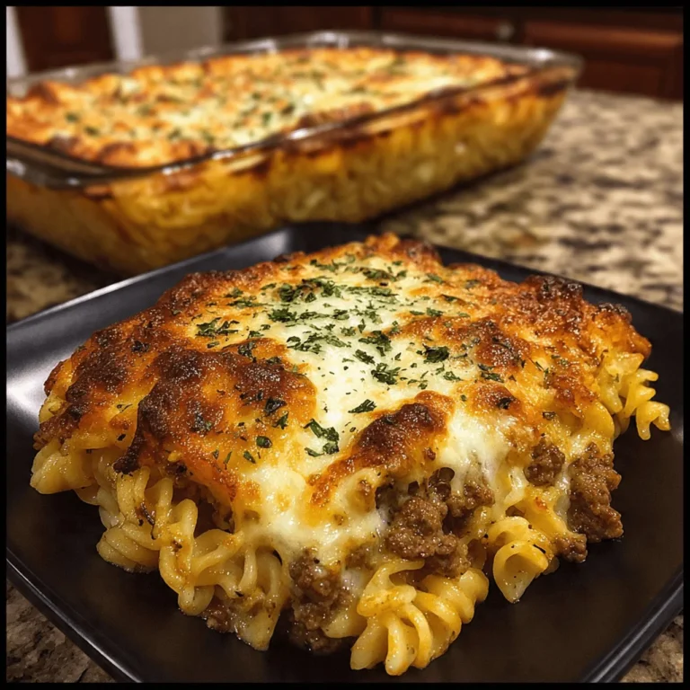 High-protein cottage cheese pasta bake with ground beef in a creamy dish