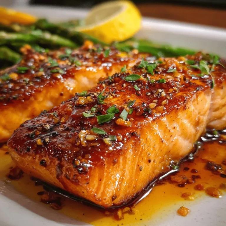 Honey-Garlic glazed salmon fillet garnished with herbs on a plate