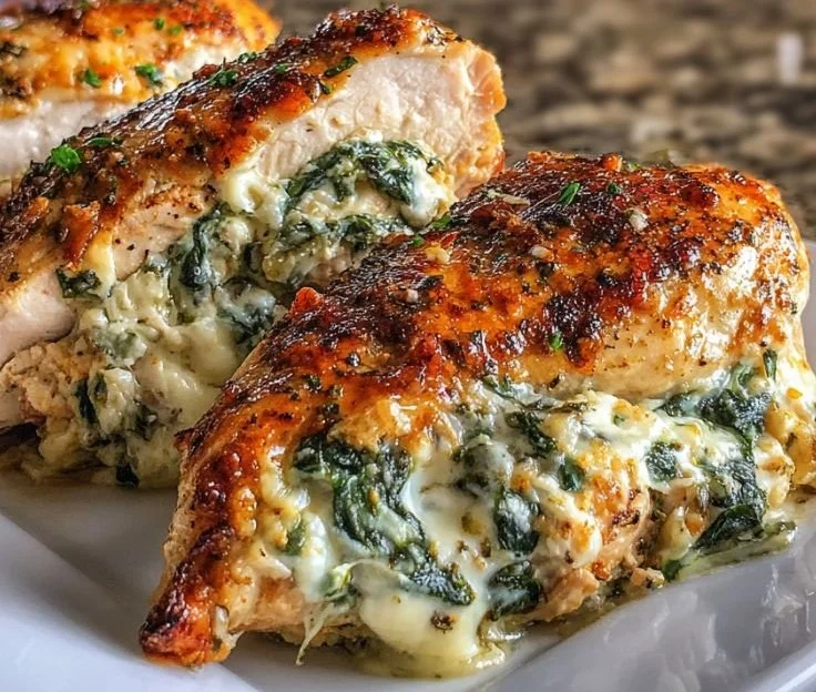 Ruth's Chris stuffed chicken copycat recipe on a plate with fresh herbs