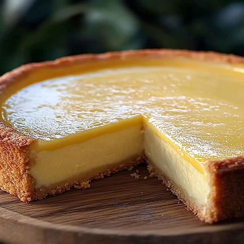 Slice of Italian Grandma’s lemon custard cake with a lemon garnish