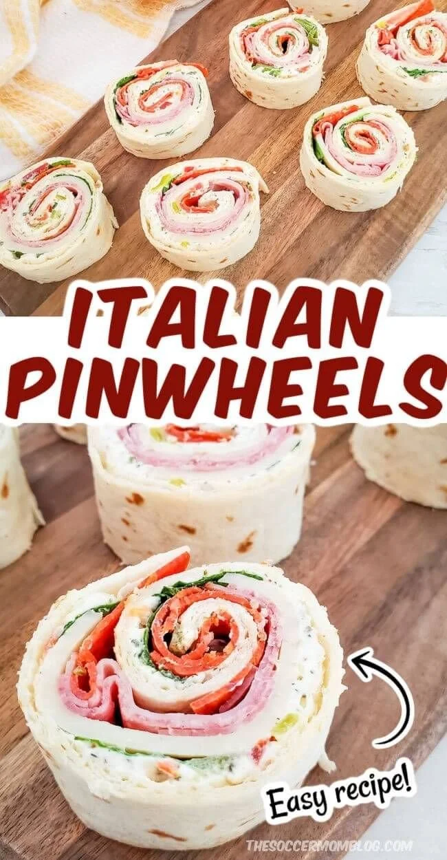 Delicious Italian Pinwheels filled with cheese, meats, and veggies