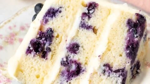 Lemon Blueberry Cake topped with fresh blueberries and lemon zest