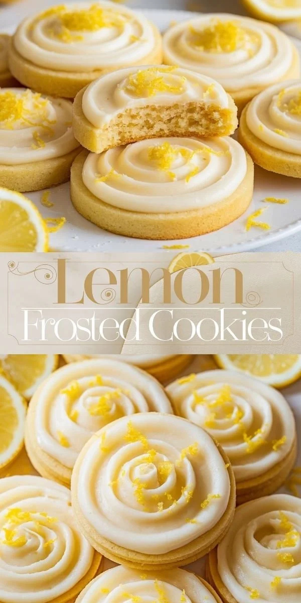 Delicious lemon frosted cookies with a bright lemon glaze on a plate