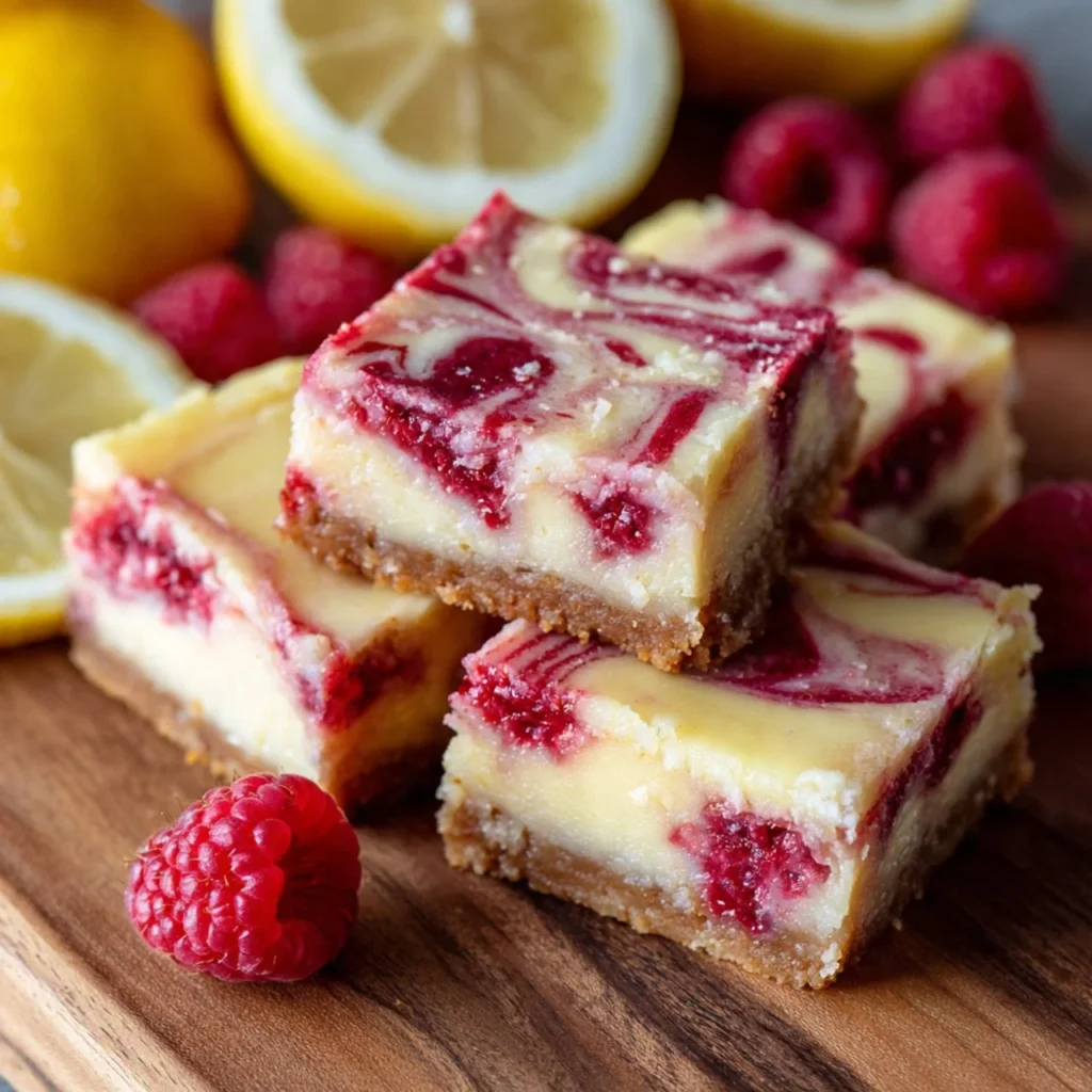 Lemon raspberry swirl bars with a vibrant swirl pattern on top