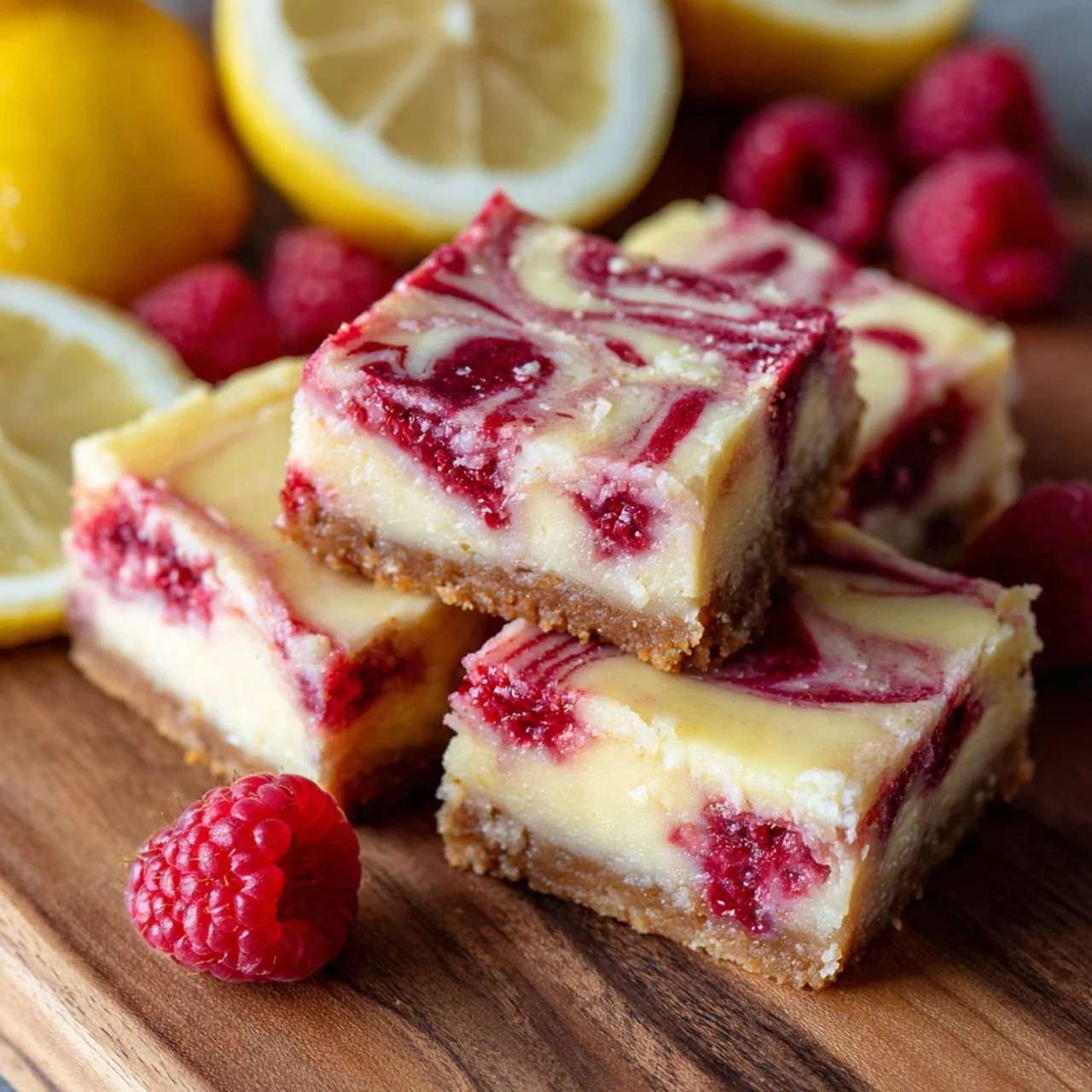 Lemon raspberry swirl bars with a vibrant swirl pattern on top