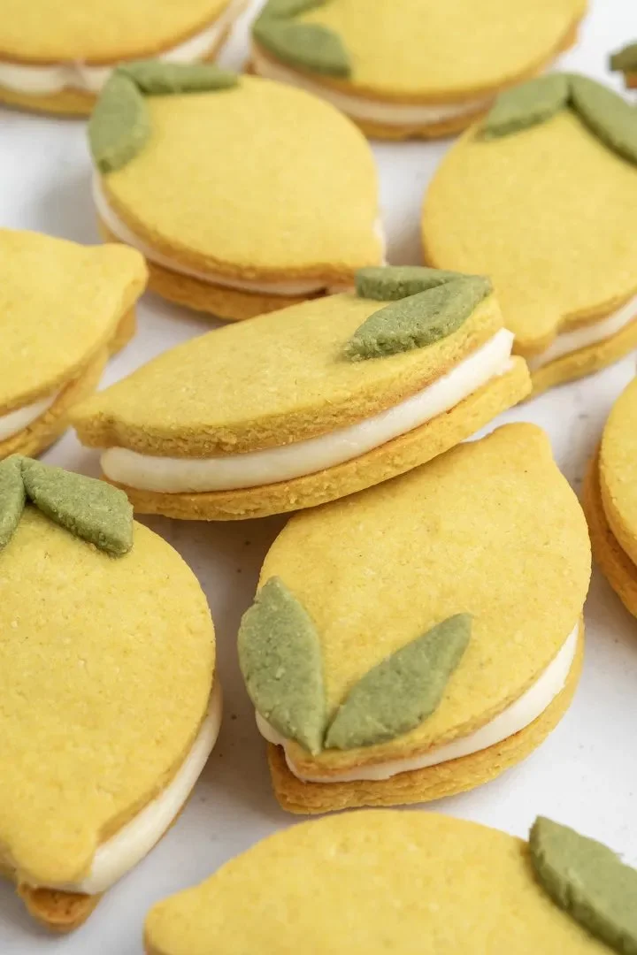 Vegan gluten-free lemon sandwich cookies with lemon curd filling