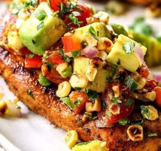 Lime Chicken with Avocado served on a plate with fresh ingredients.