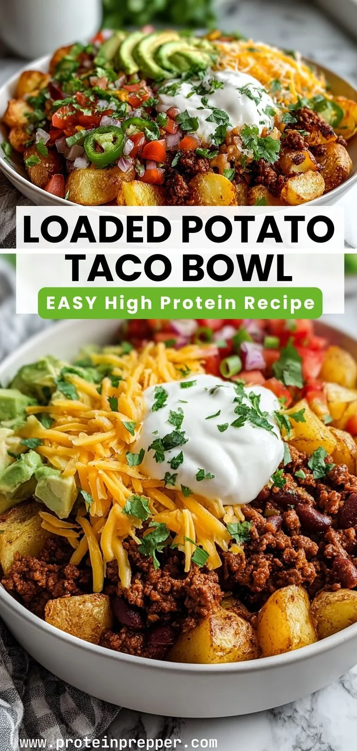 Loaded Potato Taco Bowl with toppings and ingredients