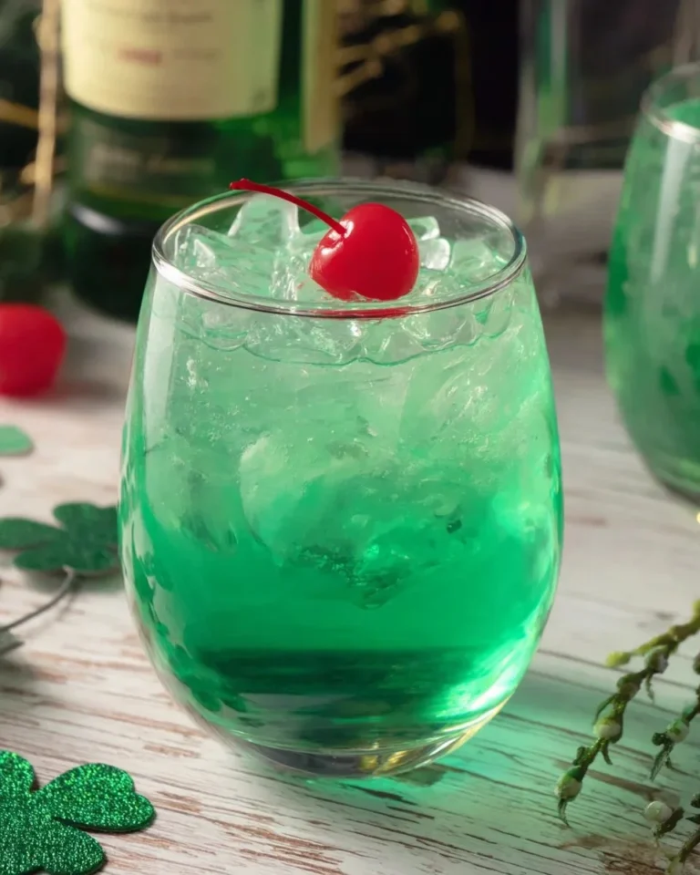 Refreshing Luck of the Irish Cocktail in a glass with green garnish.