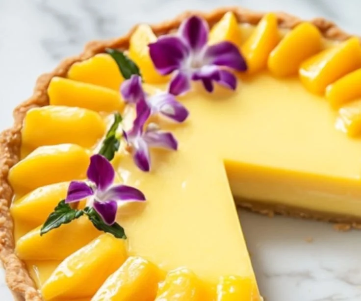 Deliciously crafted Mango Curd Tart with vibrant yellow filling